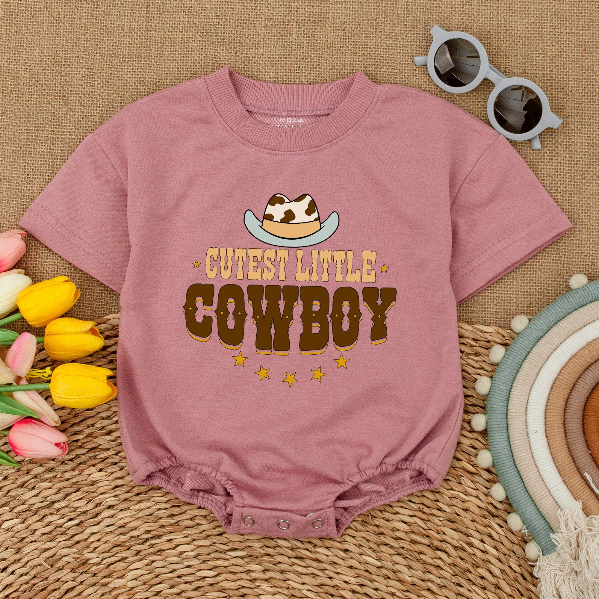 Cutest Little Cowboy Romper Vintage Western Baby Bodysuit Retro Style Gender Neutral Infant Gift Soft Cotton Comfortable Outfit