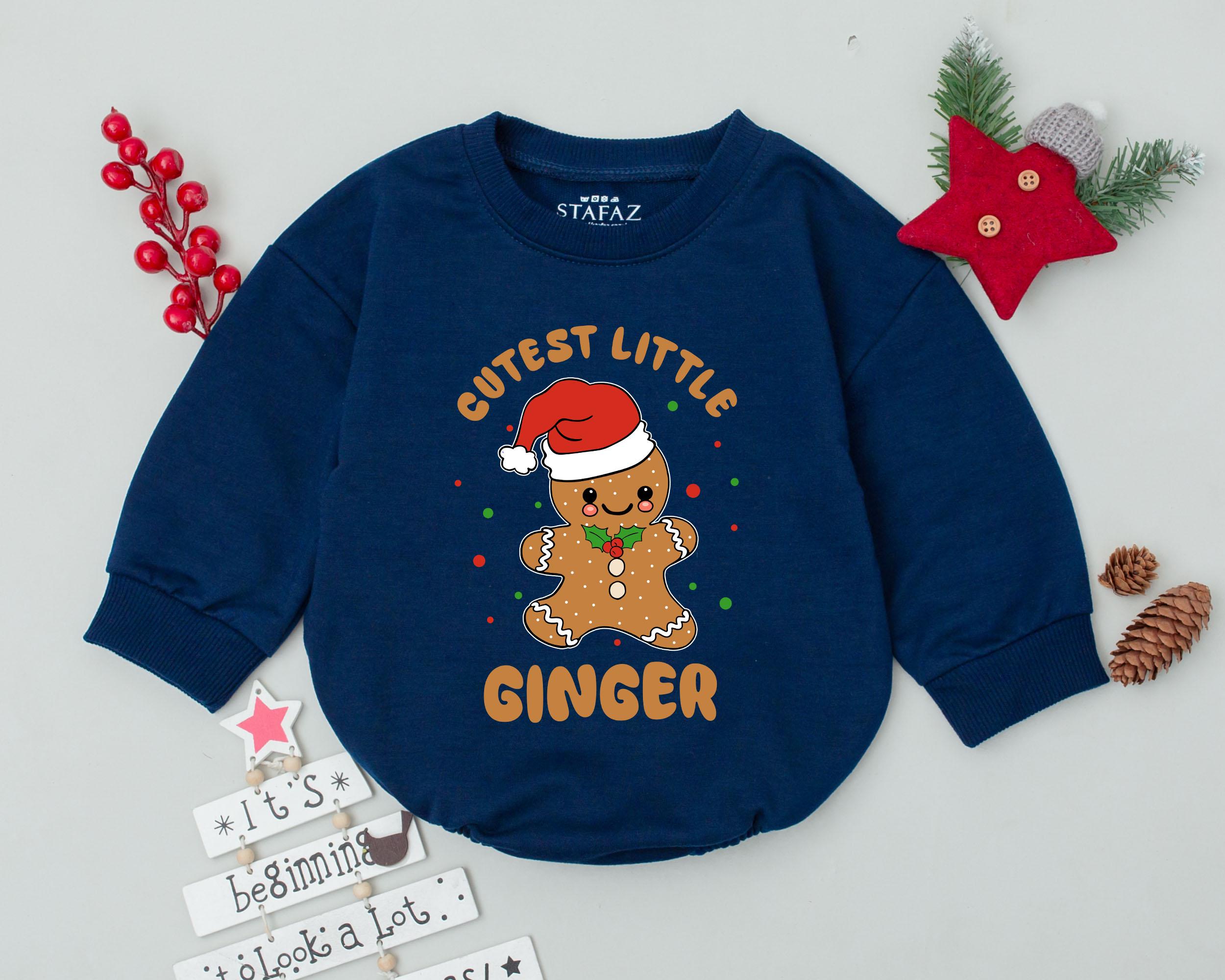 Cutest Little Gingerbread Romper Baby Christmas Outfit Holiday Infant Bodysuit Newborn Shower Gift Xmas Clothes with Santa Hat Design