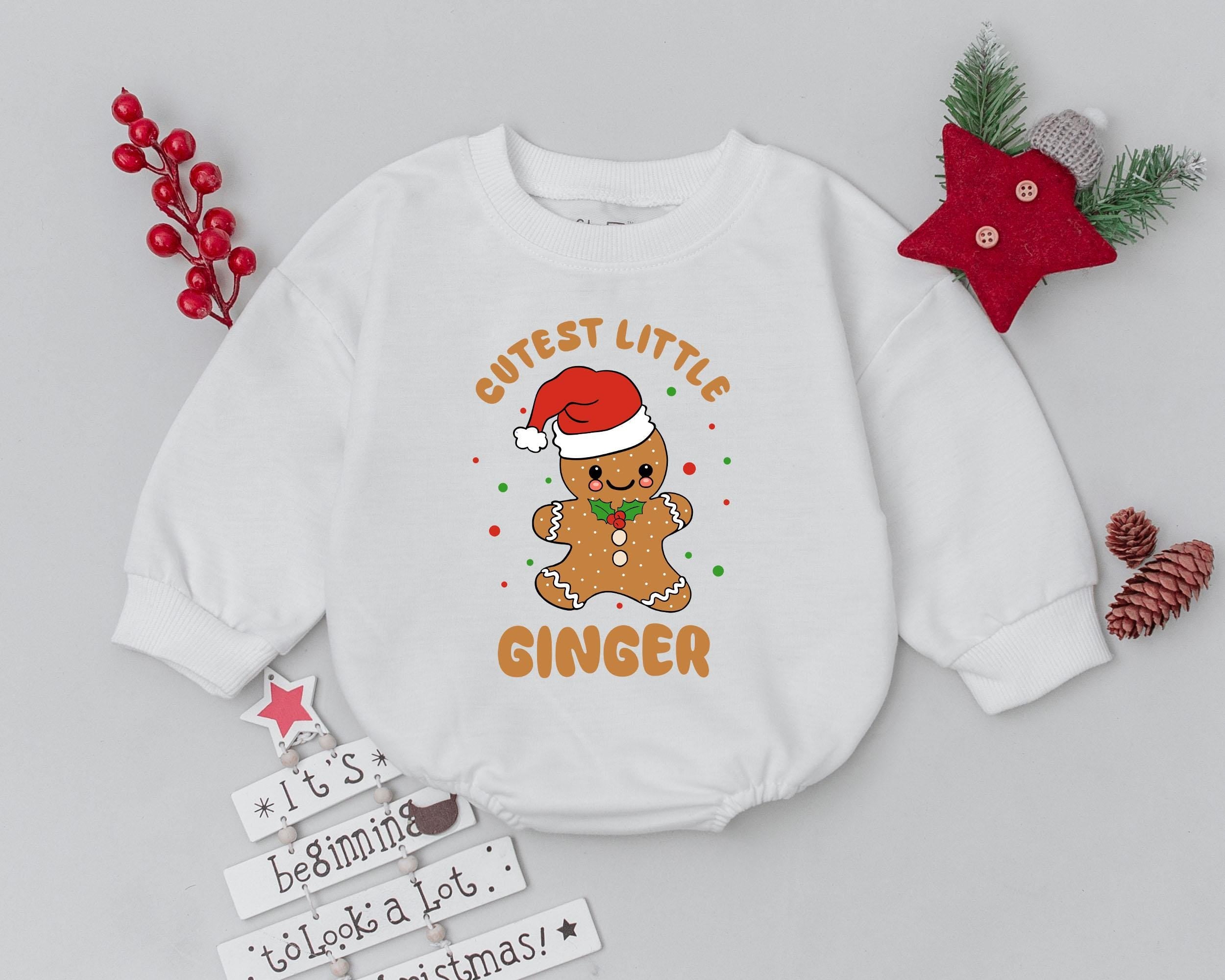 Cutest Little Gingerbread Romper Baby Christmas Outfit Holiday Infant Bodysuit Newborn Shower Gift Xmas Clothes with Santa Hat Design