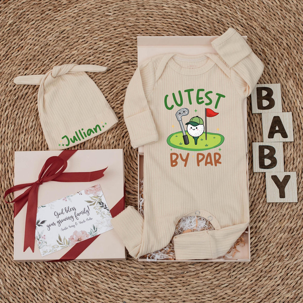Cutest By Par Golf Baby Bodysuit with Cartoon Golf Ball Funny Gender Neutral Outfit Trendy Infant Clothes Baby Shower Gift Idea