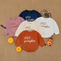 Cutest Pumpkin Bubble Romper for Baby Thanksgiving Outfit Autumn Bodysuit Soft Cotton Fall Clothes Playful Cursive Earthy Design
