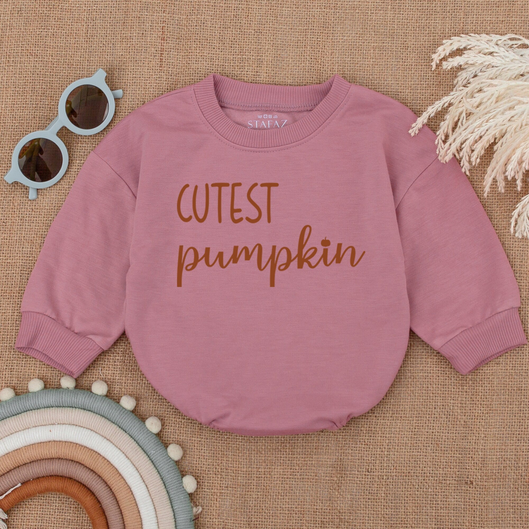 Cutest Pumpkin Bubble Romper for Baby Thanksgiving Outfit Autumn Bodysuit Soft Cotton Fall Clothes Playful Cursive Earthy Design