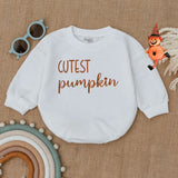 Cutest Pumpkin Bubble Romper for Baby Thanksgiving Outfit Autumn Bodysuit Soft Cotton Fall Clothes Playful Cursive Earthy Design