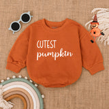 Cutest Pumpkin Bubble Romper for Baby Thanksgiving Outfit Autumn Bodysuit Soft Cotton Fall Clothes Playful Cursive Earthy Design