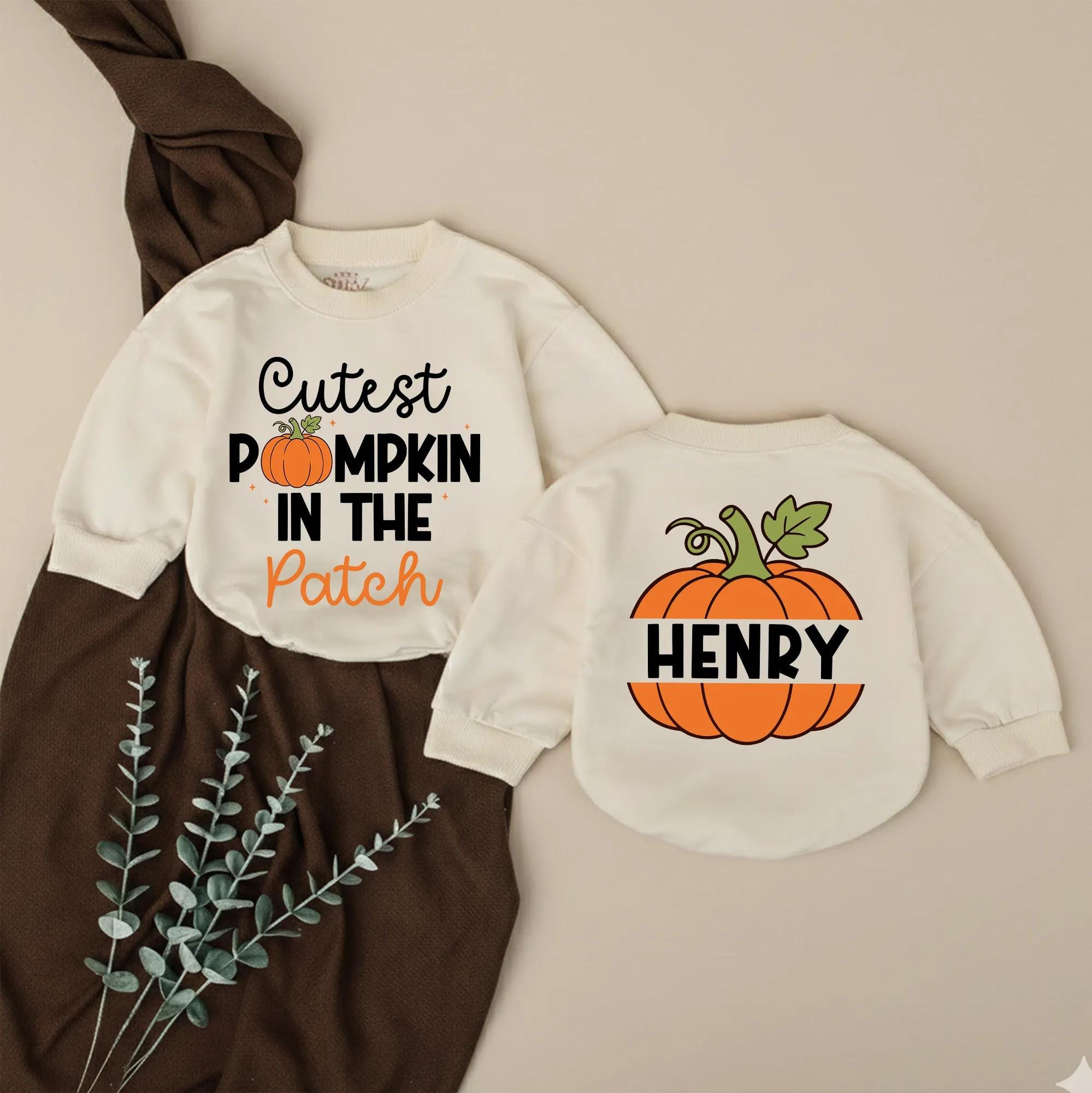 Cutest Pumpkin in the Patch Baby Romper with Custom Name, Fall Newborn Outfit for Pumpkin Patch and Halloween Photos