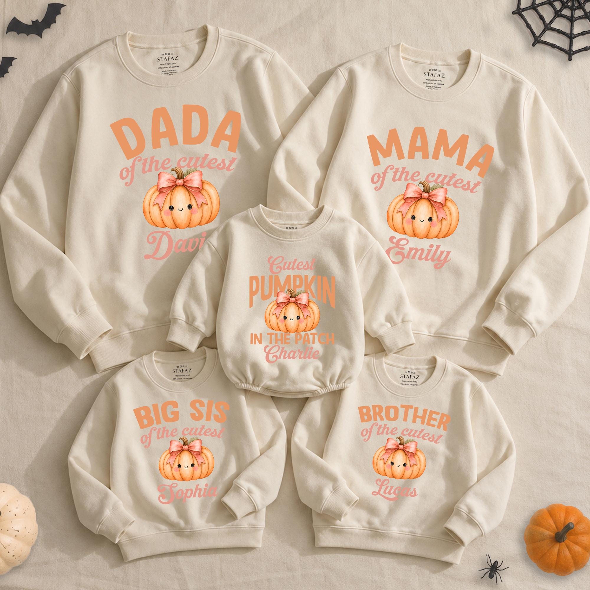 Cutest Pumpkin in the Patch Family Matching Sweatshirts & Baby Romper with Custom Names, Fall Halloween Pumpkin Patch Outfit