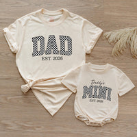 Dad and Baby Matching Shirt and Romper Daddy’s Mini EST 2026 Outfit Custom Checkered Design New Dad Gift Soft Cotton Family Set