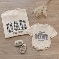 Dad and Baby Matching Shirt and Romper Daddy’s Mini EST 2026 Outfit Custom Checkered Design New Dad Gift Soft Cotton Family Set