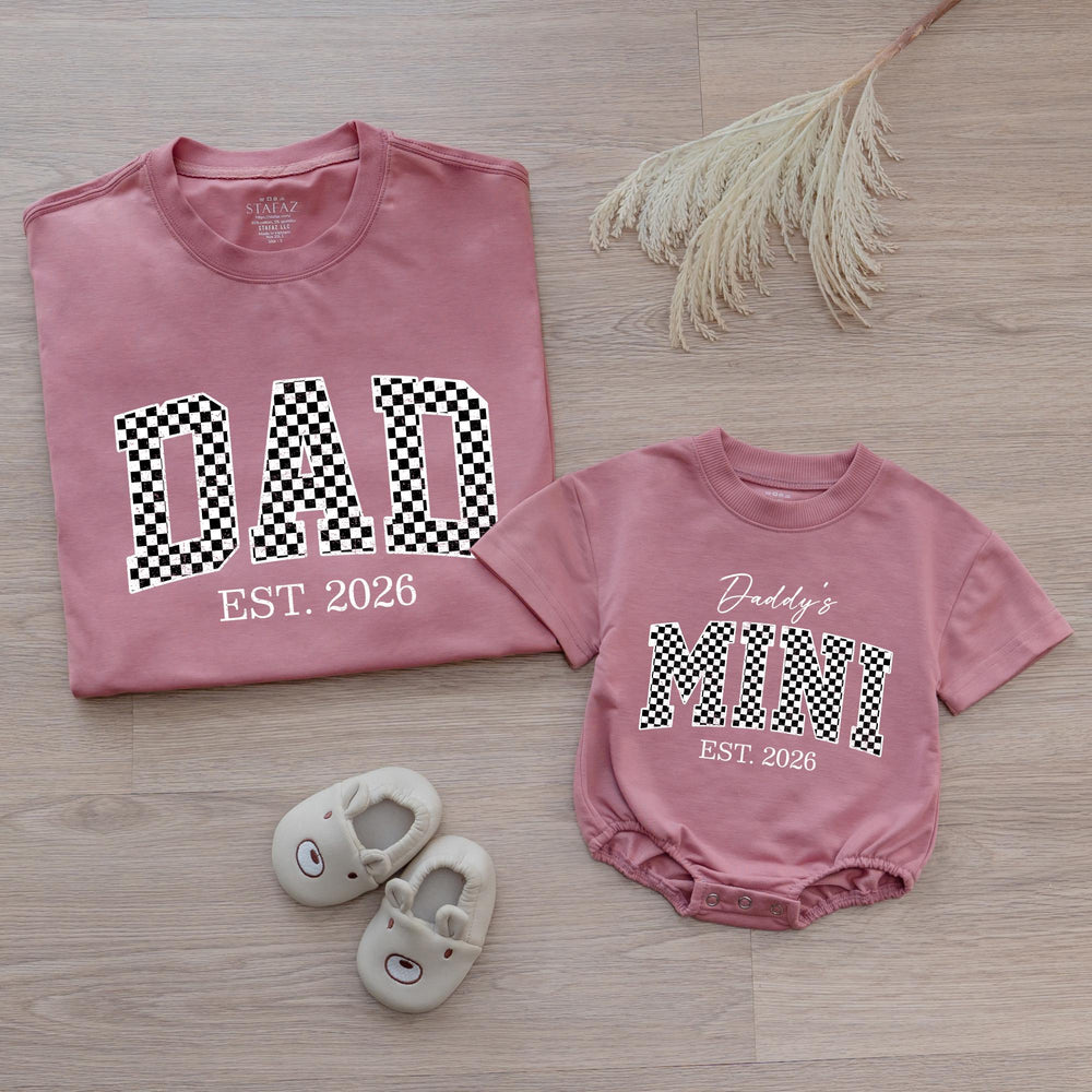 Dad and Baby Matching Shirt and Romper Daddy’s Mini EST 2026 Outfit Custom Checkered Design New Dad Gift Soft Cotton Family Set