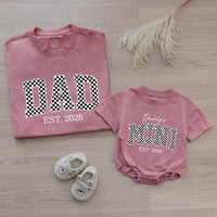 Dad and Baby Matching Shirt and Romper Daddy’s Mini EST 2026 Outfit Custom Checkered Design New Dad Gift Soft Cotton Family Set