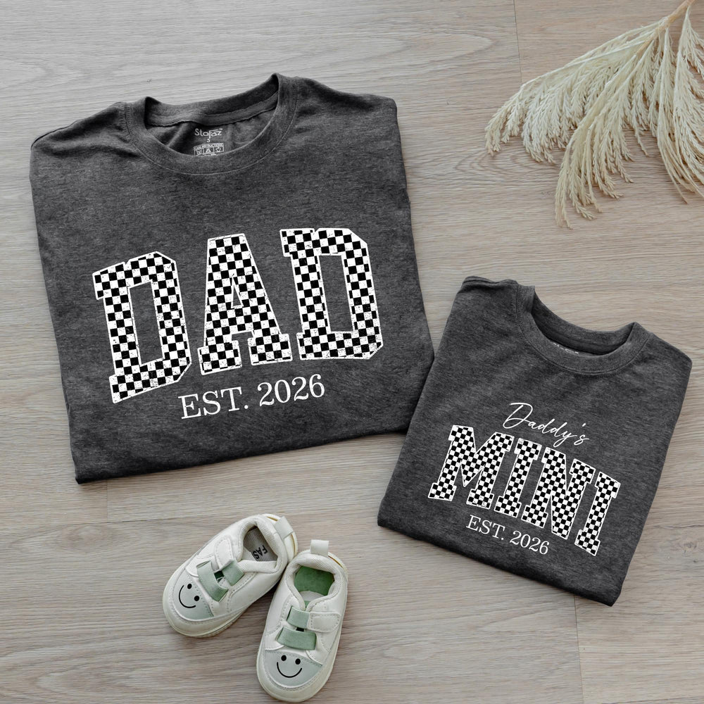 Dad and Baby Matching Shirt and Romper Daddy’s Mini EST 2026 Outfit Custom Checkered Design New Dad Gift Soft Cotton Family Set