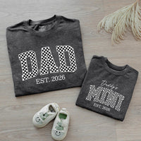 Dad and Baby Matching Shirt and Romper Daddy’s Mini EST 2026 Outfit Custom Checkered Design New Dad Gift Soft Cotton Family Set