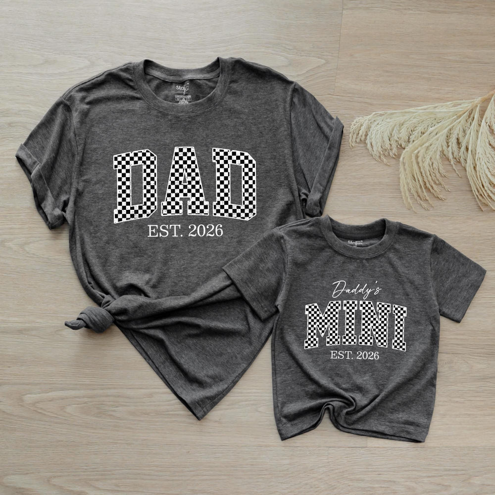 Dad and Baby Matching Shirt and Romper Daddy’s Mini EST 2026 Outfit Custom Checkered Design New Dad Gift Soft Cotton Family Set