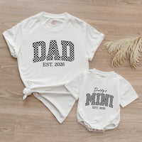 Dad and Baby Matching Shirt and Romper Daddy’s Mini EST 2026 Outfit Custom Checkered Design New Dad Gift Soft Cotton Family Set