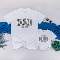 Dad and Baby Matching Shirt and Romper Daddy’s Mini EST 2026 Outfit Custom Checkered Design New Dad Gift Soft Cotton Family Set