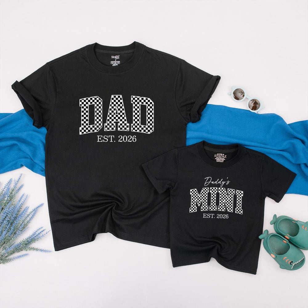Dad and Baby Matching Shirt and Romper Daddy’s Mini EST 2026 Outfit Custom Checkered Design New Dad Gift Soft Cotton Family Set
