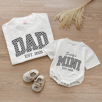 Dad and Baby Matching Shirt and Romper Daddy’s Mini EST 2026 Outfit Custom Checkered Design New Dad Gift Soft Cotton Family Set