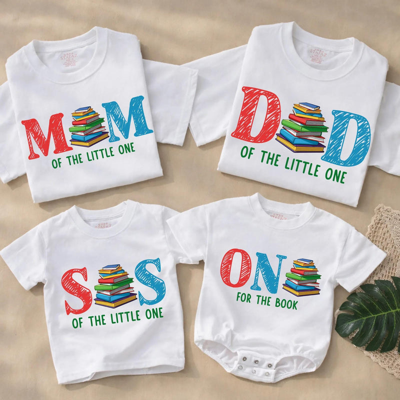 Dad Mom and Baby Matching Book Lover Shirts, Family Reading Outfit with Custom Names, Birthday or Baby Shower Gift Idea
