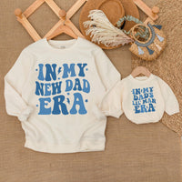 Dad and Son Matching Sweatshirt Outfit Retro Groovy Design Baby Romper Cozy Toddler Clothes Lightning Bolt Blue Graphics Family Gift