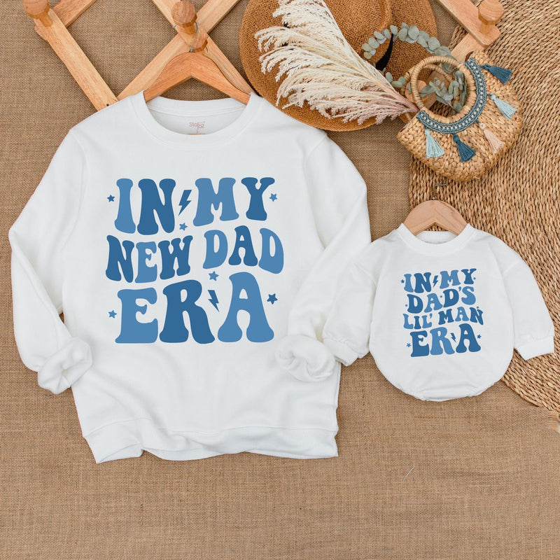 Dad and Son Matching Sweatshirt Outfit Retro Groovy Design Baby Romper Cozy Toddler Clothes Lightning Bolt Blue Graphics Family Gift