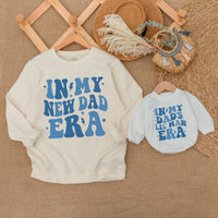 Dad and Son Matching Sweatshirt Outfit Retro Groovy Design Baby Romper Cozy Toddler Clothes Lightning Bolt Blue Graphics Family Gift