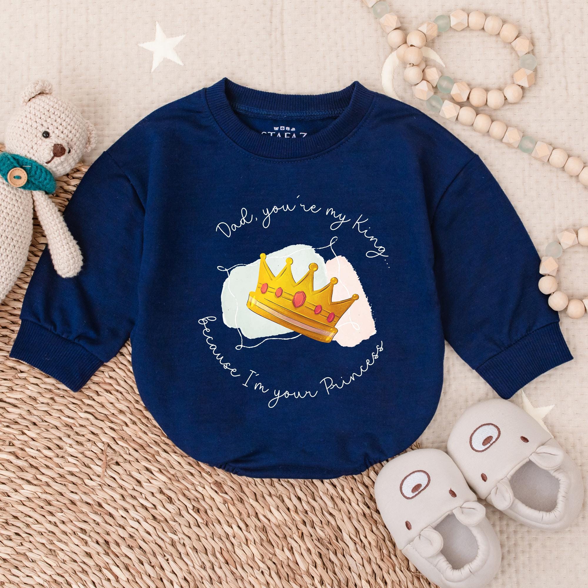Dad You're My King Bubble Romper for Baby Girls Soft Cotton First Father's Day Gift Daddy's Girl Outfit with Golden Crown Design