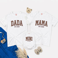 Dada Mama Mini Matching Shirts with EST 2026 Design, Family Outfits for New Parents and Baby, Neutral Baby Announcement Gift