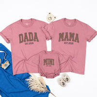 Dada Mama Mini Matching Shirts with EST 2026 Design, Family Outfits for New Parents and Baby, Neutral Baby Announcement Gift