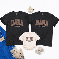 Dada Mama Mini Matching Shirts with EST 2026 Design, Family Outfits for New Parents and Baby, Neutral Baby Announcement Gift