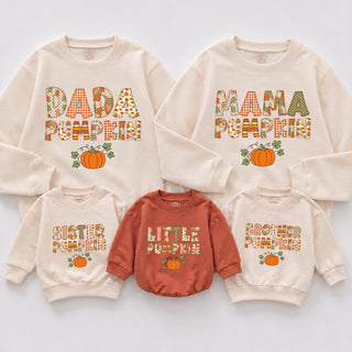 Dada, Mama, Sister, Brother, Little Pumpkin Thanksgiving Sweatshirts with Custom Name, Matching Family Fall Outfits NB-2XL