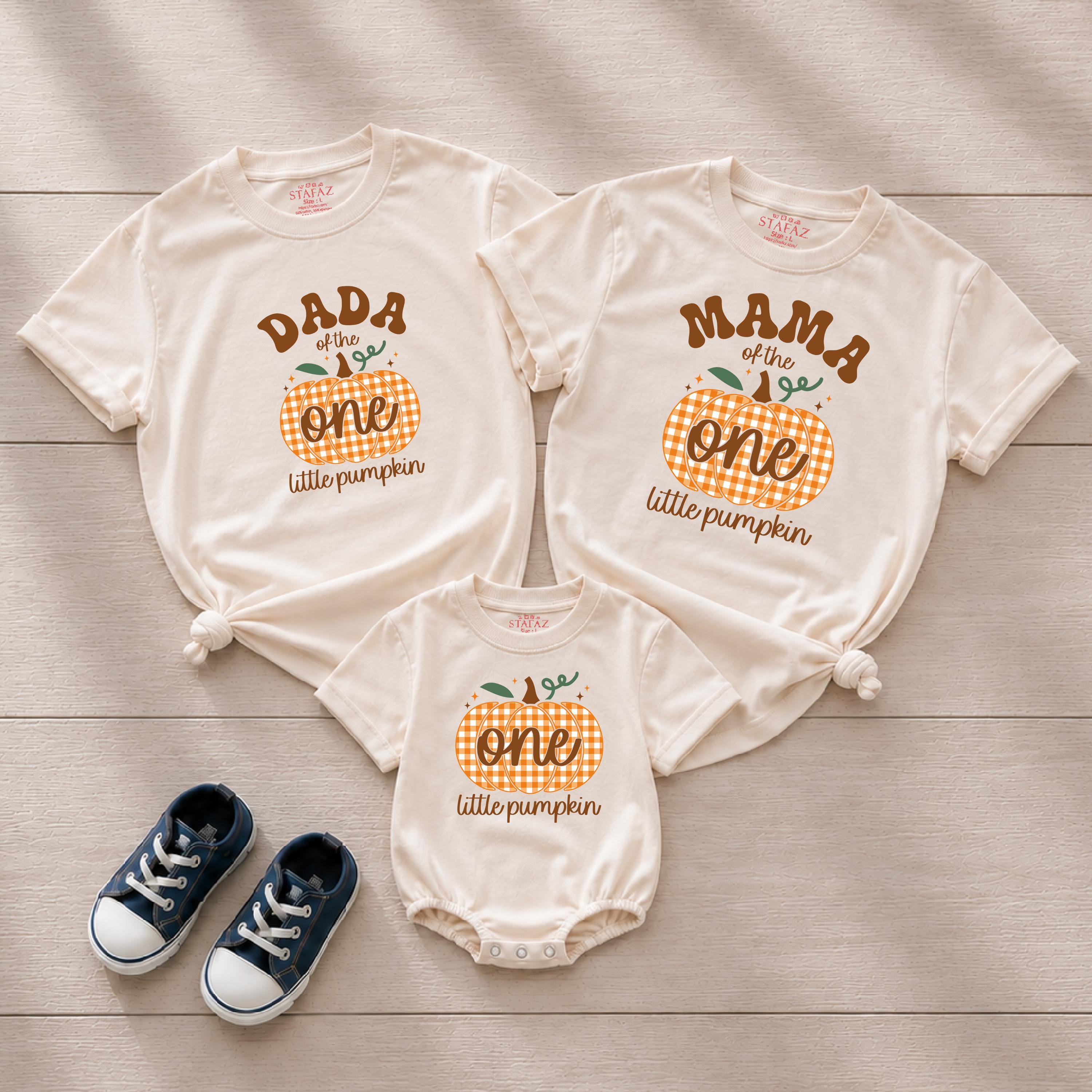 Dada of the One Pumpkin Family Matching Shirts, Mama and Baby First Birthday Outfit, Fall Personalized Tee Set for Pumpkin Patch