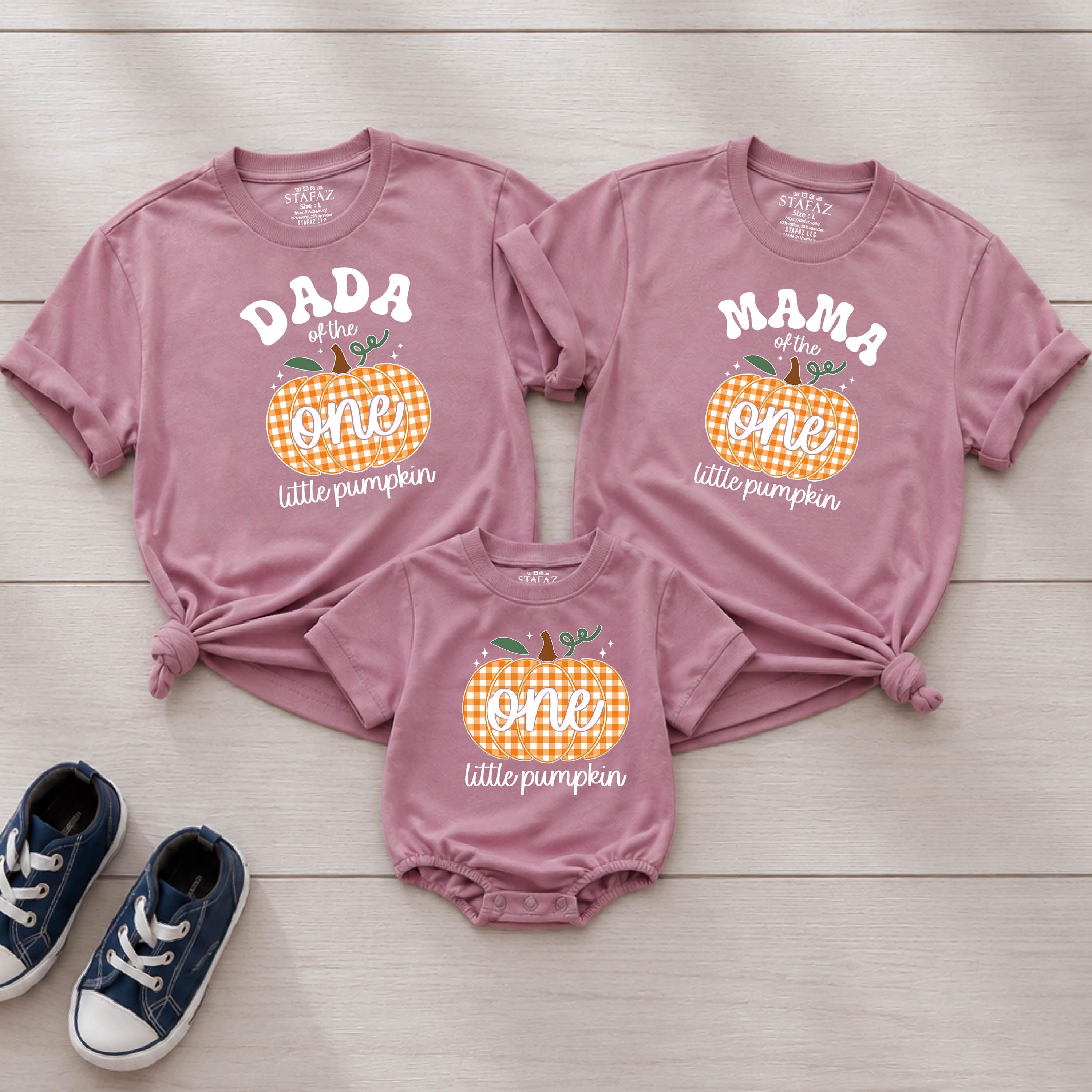 Dada of the One Pumpkin Family Matching Shirts, Mama and Baby First Birthday Outfit, Fall Personalized Tee Set for Pumpkin Patch