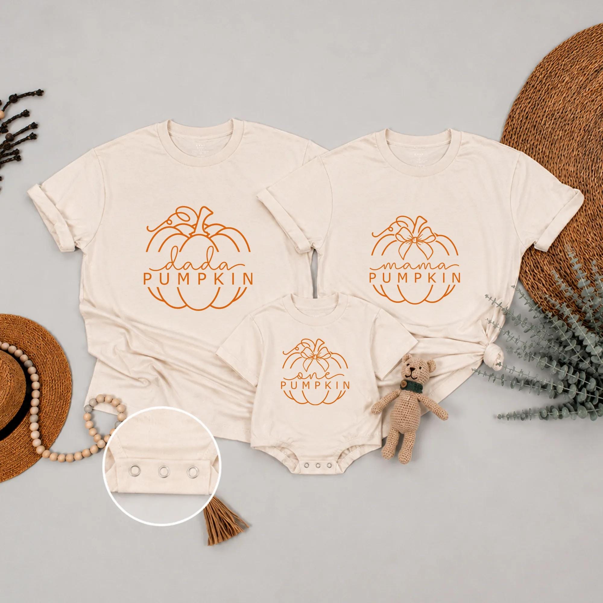 Dada Pumpkin Mama Pumpkin Matching Fall Shirts & Baby Bodysuit, Boho Autumn Family Outfit, First Birthday Pumpkin Patch Set