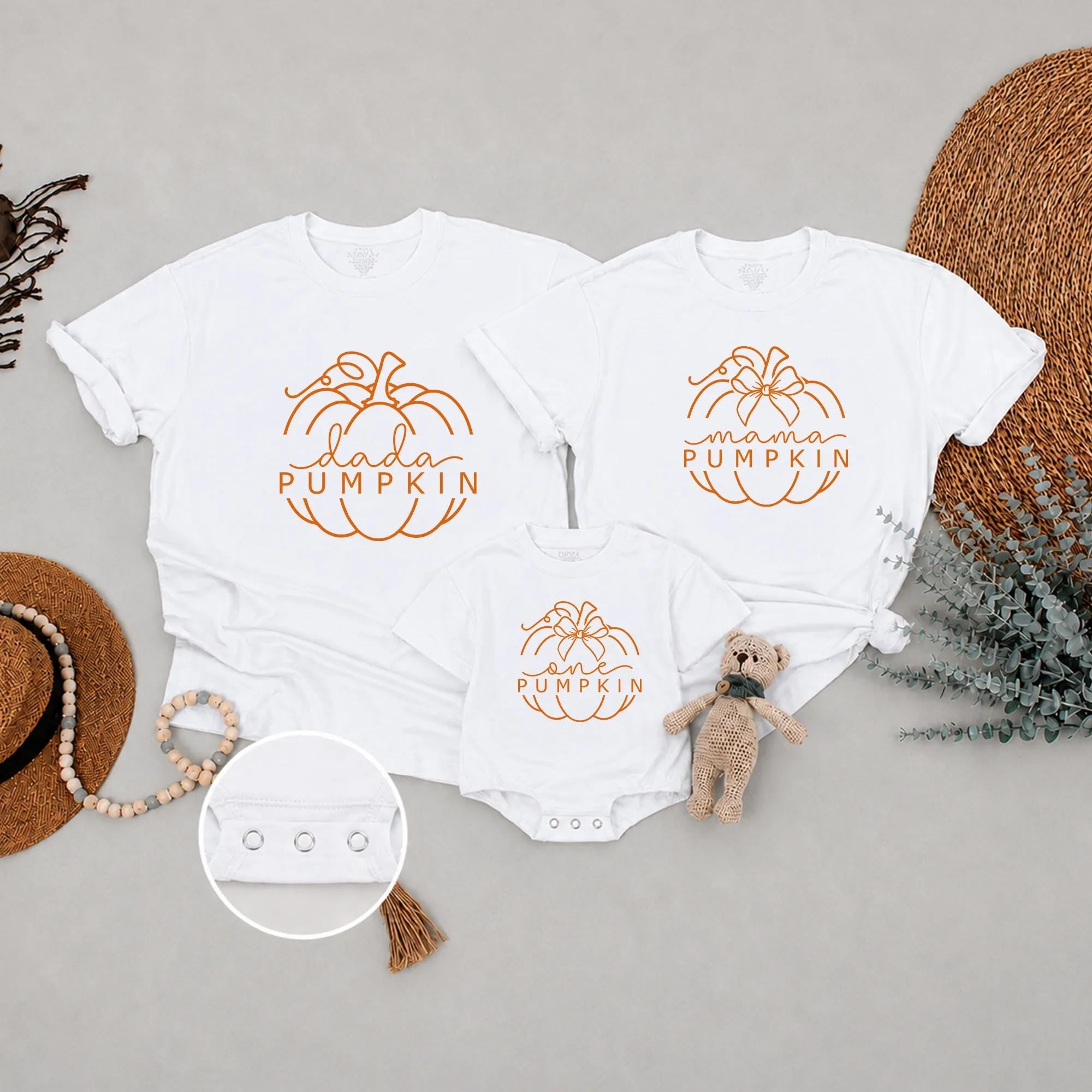 Dada Pumpkin Mama Pumpkin Matching Fall Shirts & Baby Bodysuit, Boho Autumn Family Outfit, First Birthday Pumpkin Patch Set