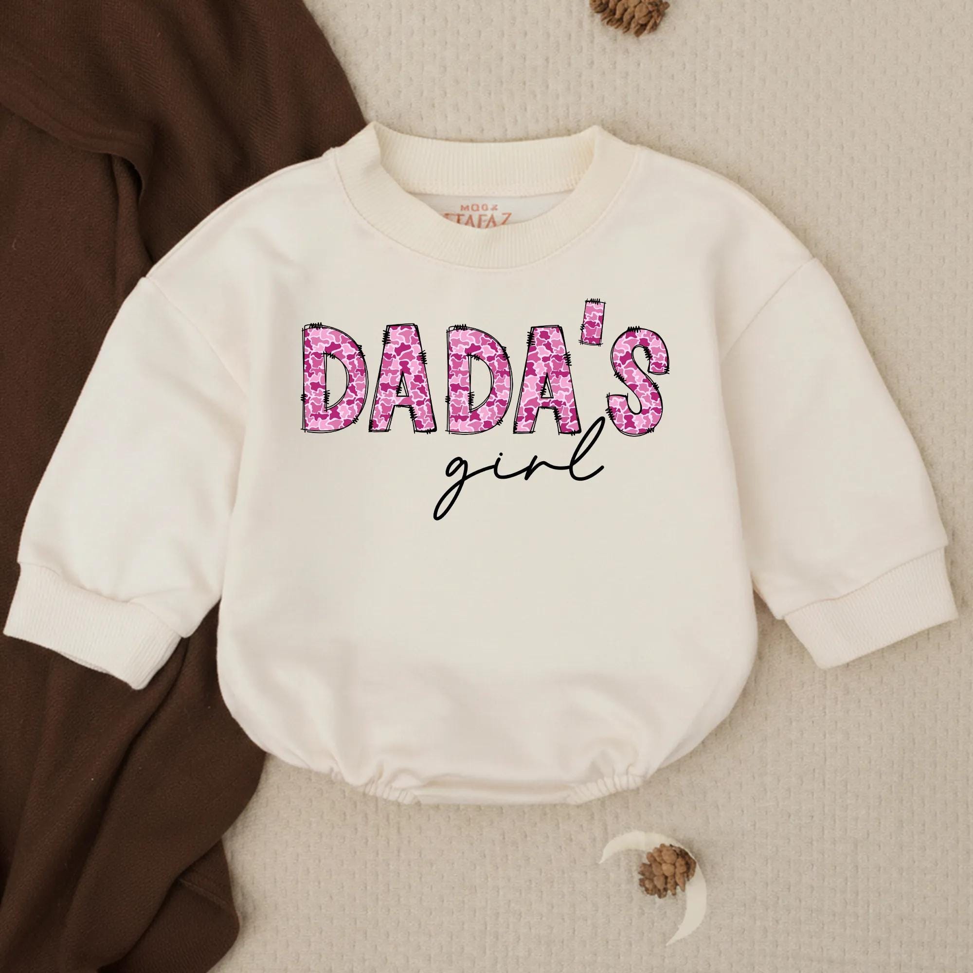 Dada's Girl Baby Bubble Romper with Pink Camo Lettering, Cute Newborn Girl Outfit, Infant Hospital Coming Home Gift