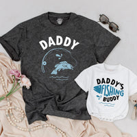 Daddy and Baby Matching Fishing Shirts Father’s Day Outfit Daddy’s Fishing Buddy Romper Light Blue Graphic Design Family Gift Idea
