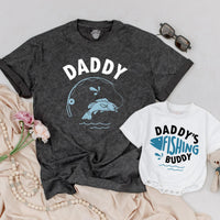Daddy and Baby Matching Fishing Shirts with Playful Blue and White Design Perfect Father's Day Gift Dad and Infant Outfit or Romper
