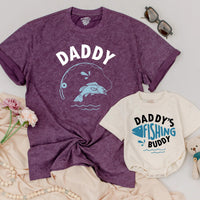 Daddy and Baby Matching Fishing Shirts with Playful Blue and White Design Perfect Father's Day Gift Dad and Infant Outfit or Romper