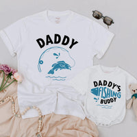 Daddy and Baby Matching Fishing Shirts with Playful Blue and White Design Perfect Father's Day Gift Dad and Infant Outfit or Romper