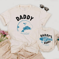 Daddy and Baby Matching Fishing Shirts with Playful Blue and White Design Perfect Father's Day Gift Dad and Infant Outfit or Romper