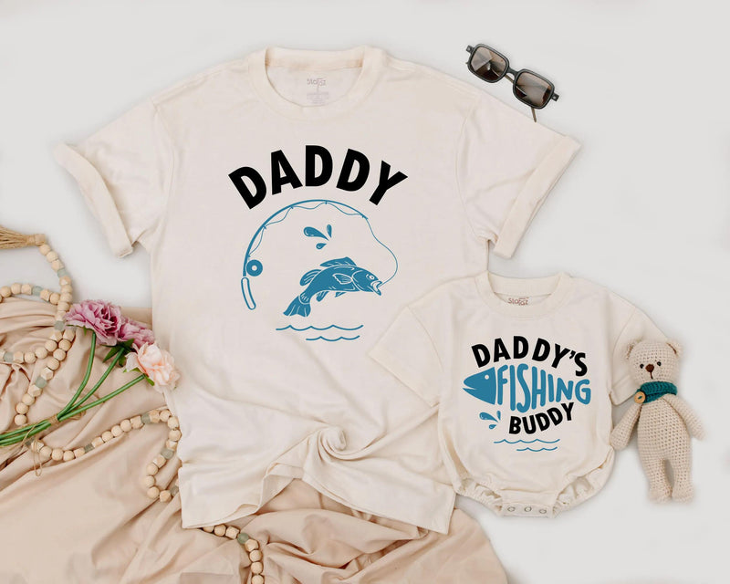 Daddy and Baby Matching Fishing Shirts with Playful Blue and White Design Perfect Father's Day Gift Dad and Infant Outfit or Romper