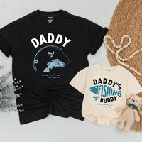Daddy and Baby Matching Fishing Shirts with Playful Blue and White Design Perfect Father's Day Gift Dad and Infant Outfit or Romper