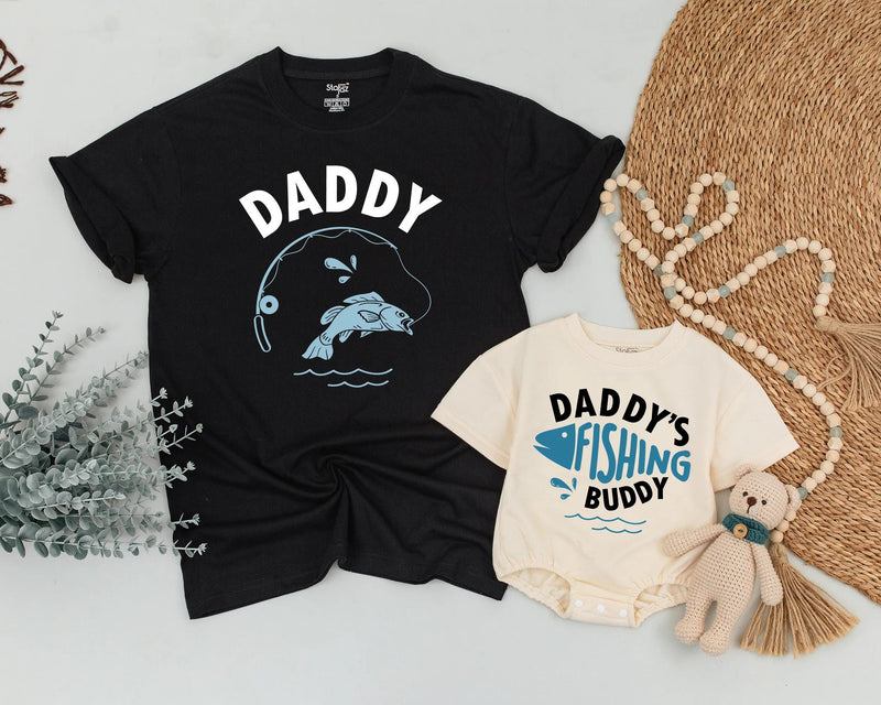 Daddy and Baby Matching Fishing Shirts with Playful Blue and White Design Perfect Father's Day Gift Dad and Infant Outfit or Romper