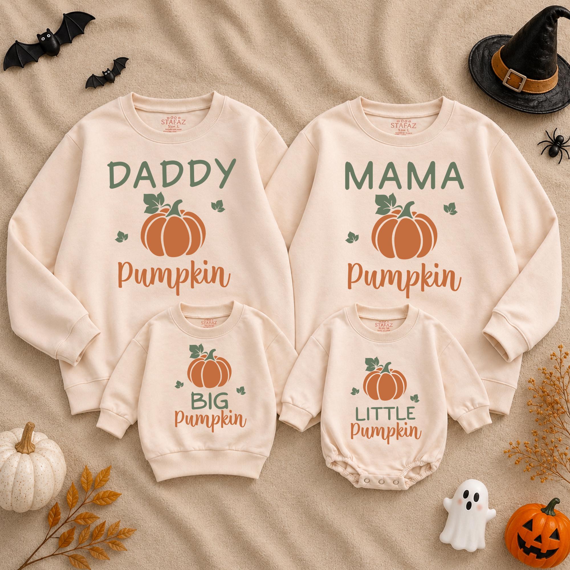 Daddy Mama Pumpkin Matching Family Sweatshirts and Baby Romper, Fall Halloween Outfits, Cute Autumn Pumpkin Patch Clothes