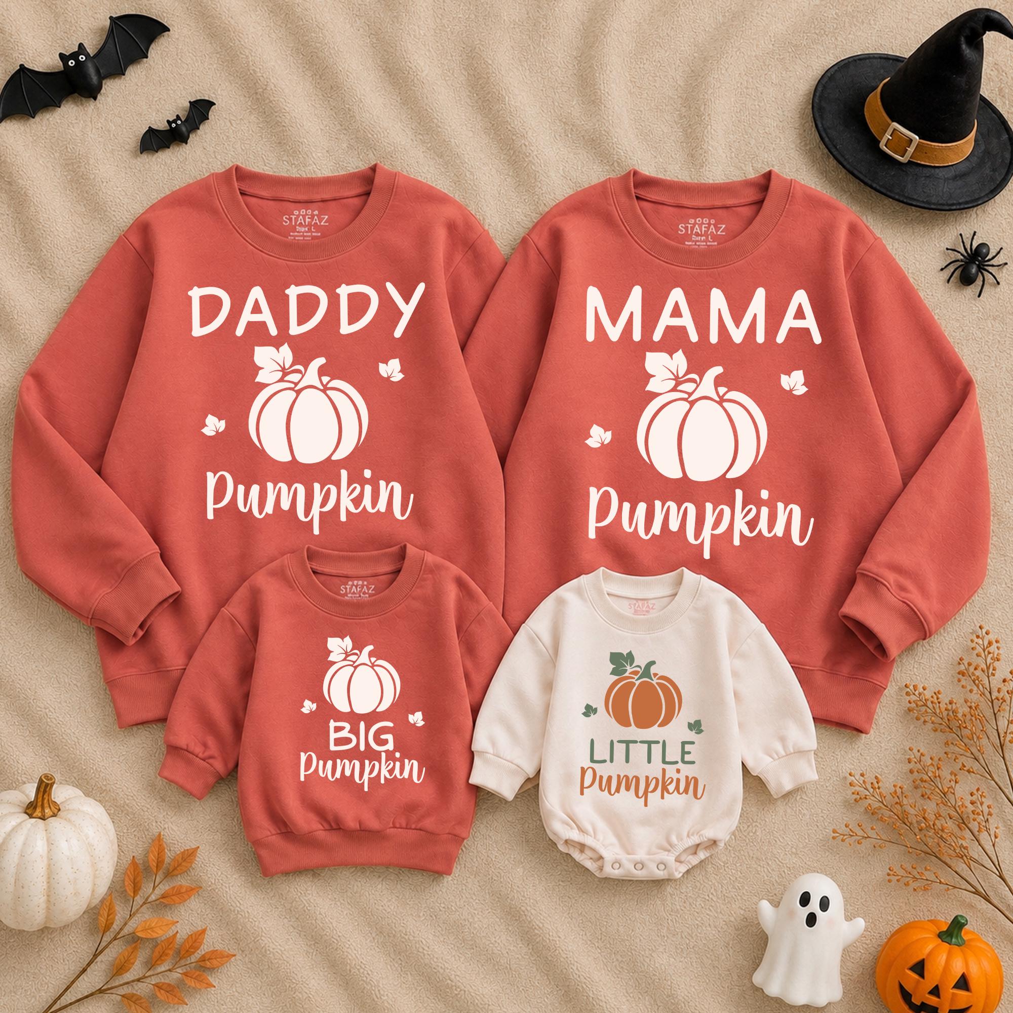 Daddy Mama Pumpkin Matching Family Sweatshirts and Baby Romper, Fall Halloween Outfits, Cute Autumn Pumpkin Patch Clothes
