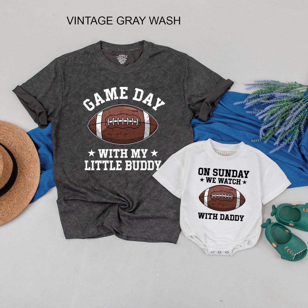 Daddy and Me Matching Football Shirts with Game Day Graphics Father Son Outfits for Football Sunday or Fathers Day Gift Casual Set
