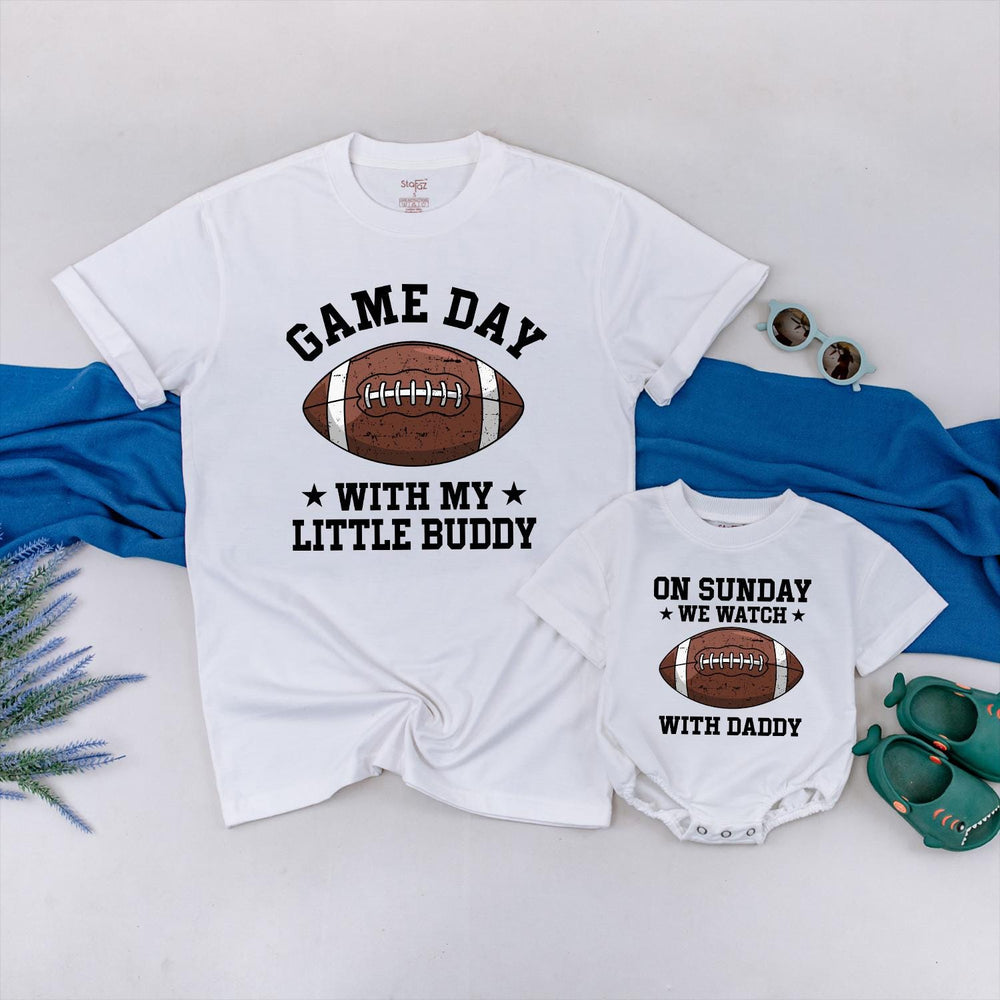 Daddy and Me Matching Football Shirts with Game Day Graphics Father Son Outfits for Football Sunday or Fathers Day Gift Casual Set