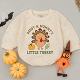 Daddy and Mommy's Little Turkey Baby Romper Cute Thanksgiving Outfit Retro Style Infant Bodysuit Perfect Baby Shower Gift