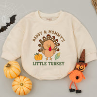 Daddy and Mommy's Little Turkey Baby Romper Cute Thanksgiving Outfit Retro Style Infant Bodysuit Perfect Baby Shower Gift