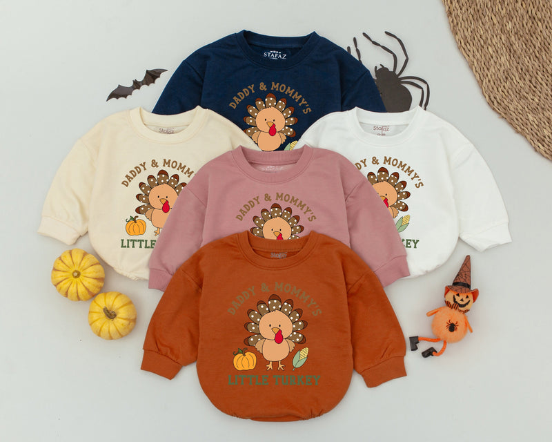 Daddy and Mommy's Little Turkey Baby Romper Cute Thanksgiving Outfit Retro Style Infant Bodysuit Perfect Baby Shower Gift
